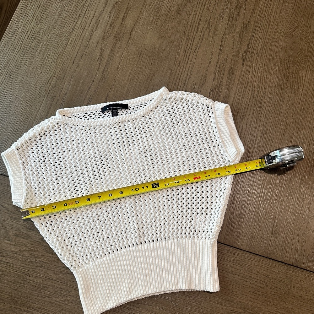 White House Black Market Short Sleeve Open Stitch Knit Sweater Size XXSP White - Picture 10 of 11